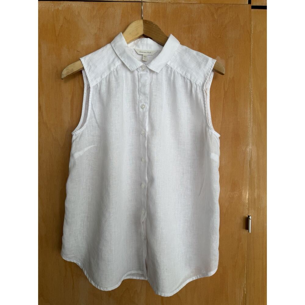 Garnet Hill 100% Linen Button-Down Tank White Size Medium $99 - Picture 3 of 6
